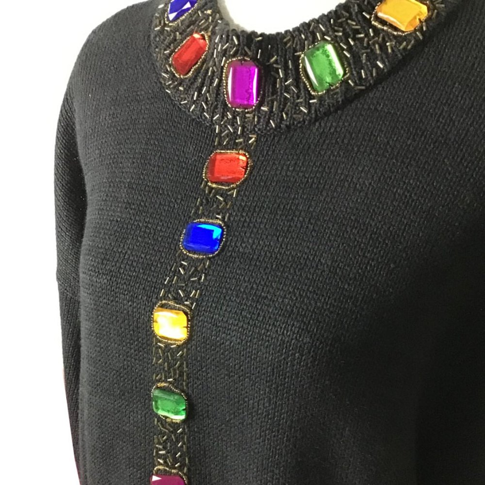 P.A. International Vintage Black Embellished Stones Sweater - Picture 6 of 13